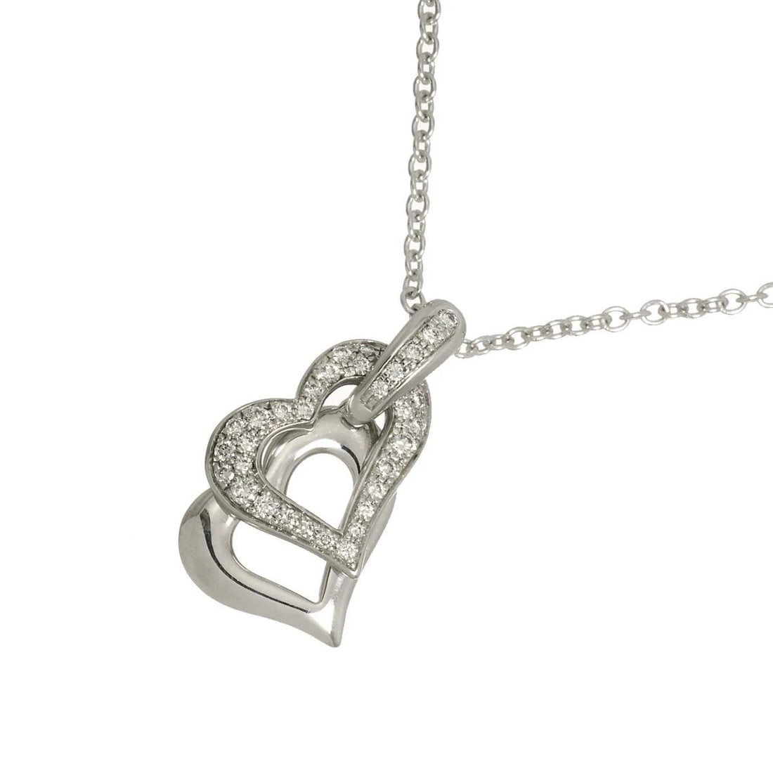 PIAGET LIME LIGHT DOUBLE HEART DIAMOND NECKLACE: PIAGET Lime Light Double Heart Diamond Necklace Brand: PIAGET Type/Style: Necklace Material: 750WG, Main Stone Natural Color: White Gold Size: internal circumference of the chain:16.5inch Top Charm(ma
