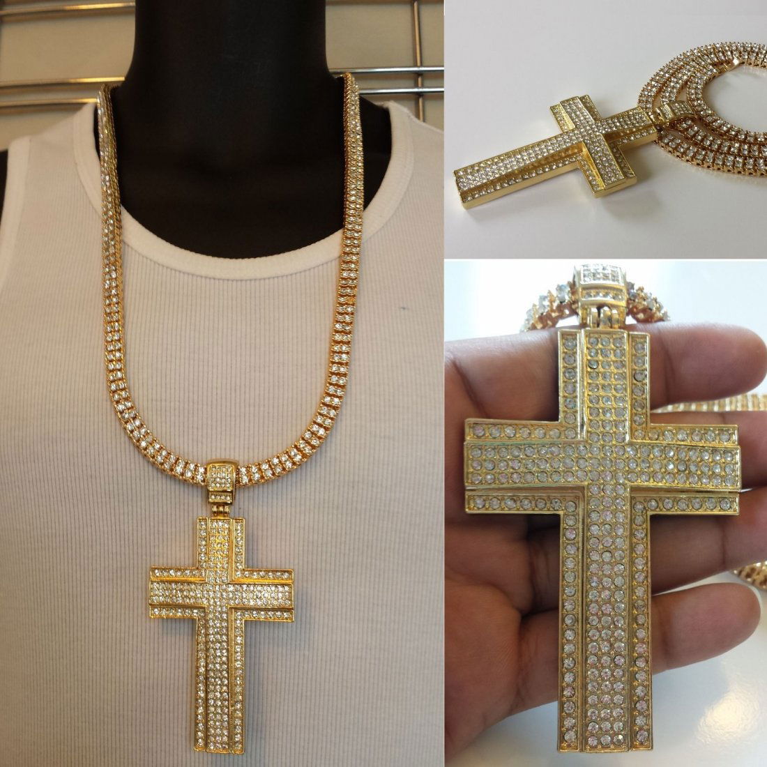 Cross 14K Yellow Gold 58gr. and Swarovski Crystal 3ct. (1 of 8)