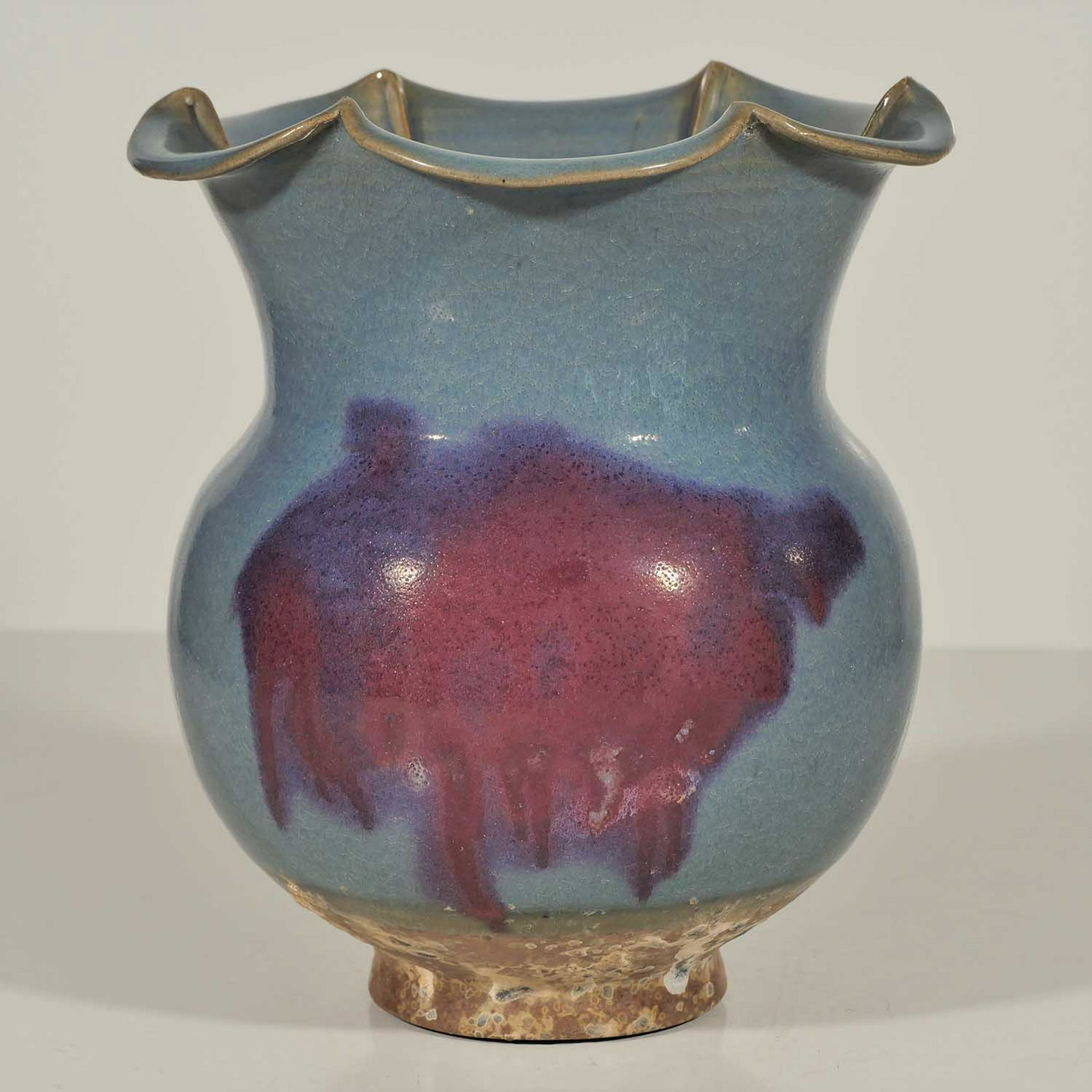 Massive Jun Spittoon with Purple Splash, Yuan: Superb massive Jun kiln spittoon with purple splash and lobed mouth rim. Height 280mm, 11"inch