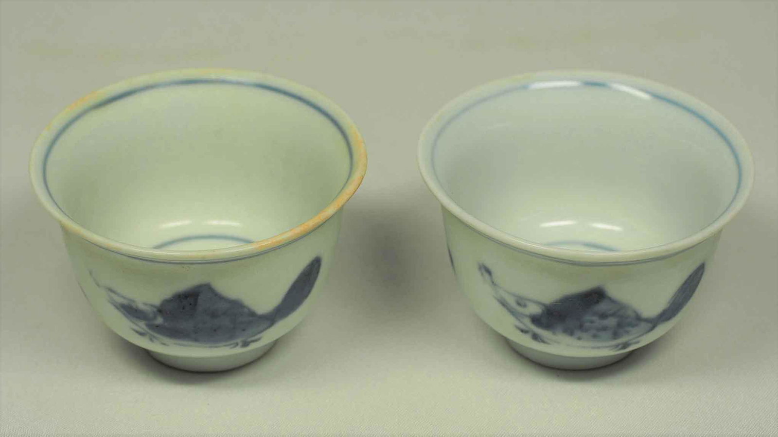 Pair of Wine Cups with Fish Motif, Tianqi Mark, Ming: Pair of popular fish motif wine cups. Diameter 60mm, 2-3/8"inch
