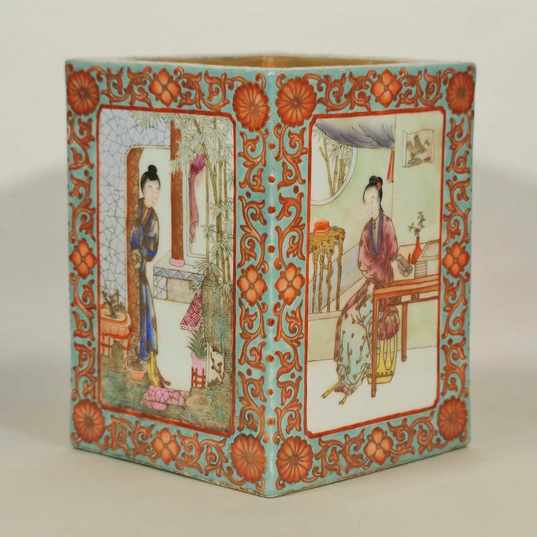 Brush Pot with Ladies, Qianlong Mark, 19th C Qing (1 of 11)