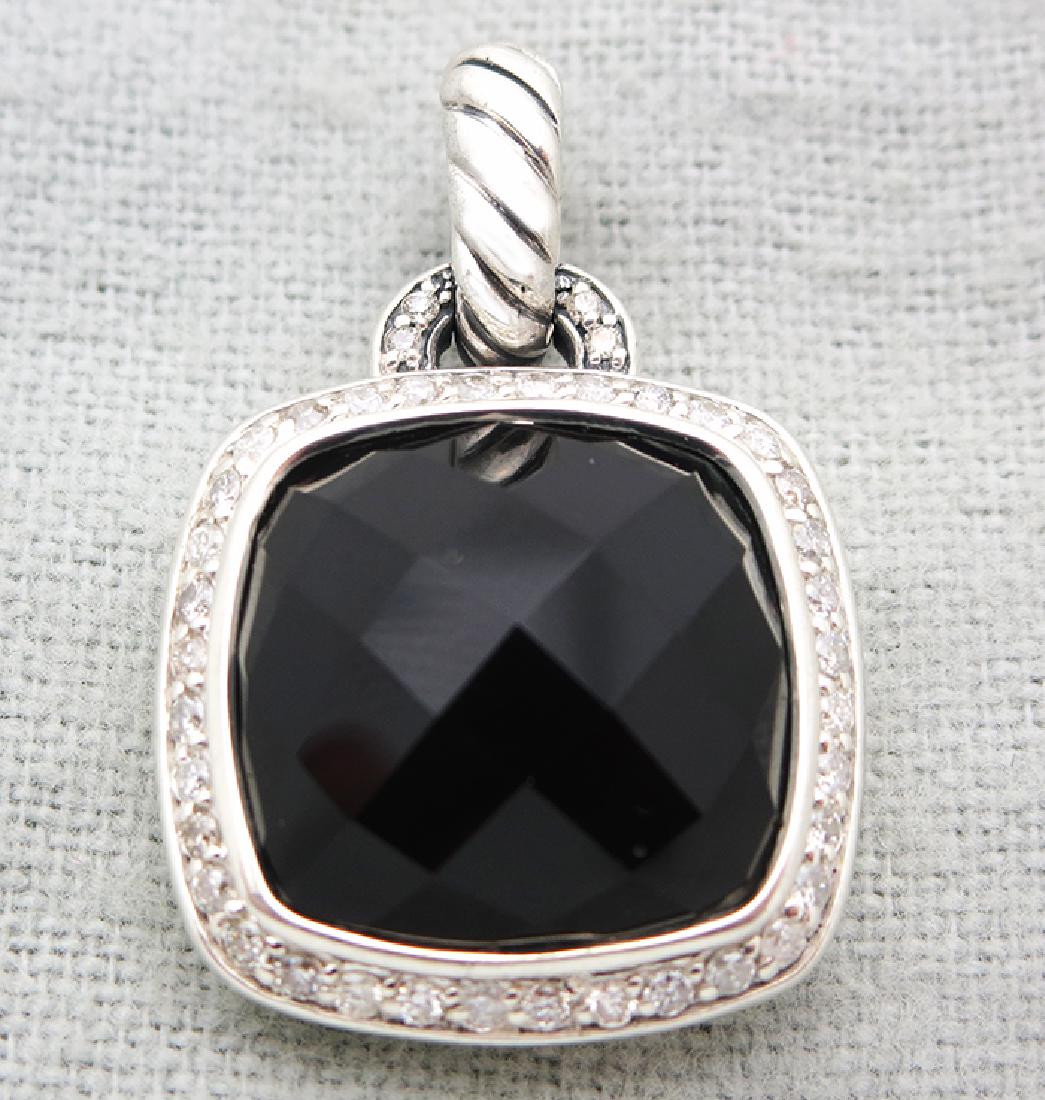 David Yurman Sterling Silver Pendant with Black Onyx: David Yurman Sterling Silver Pendant with Amethyst and Diamonds From Tha David Yurman Albion Collection Pendant with set of Diamonds, 0.39 total carat weight and Faceted Black Onyx 17 mm x 17 mm Weigh