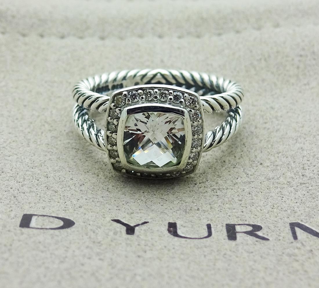 David Yurman Sterling Silver Petite Albion White Topaz: David Yurman Sterling Silver Petite Albion White Topaz Ring Size 6 Stone Dimensions- 7x7mm, Diamond tcw-0.17, Retail: $ 725