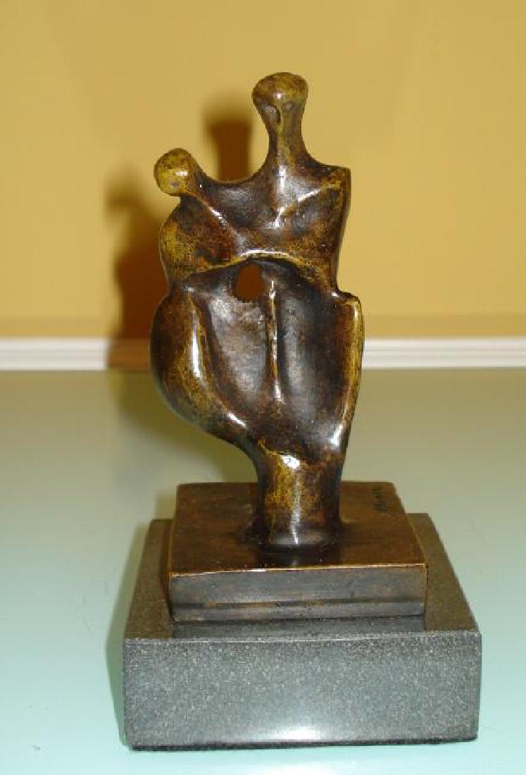 Henry Moore Abstract Bronze Sculpture: Henry Moore (ENGLISH, 1898 – 1986). Bronze sculpture. Signed Moore After Cast Bronze Size: 5.75"H Base Size: 3.5" x 3.5" x 1.25" apprx.