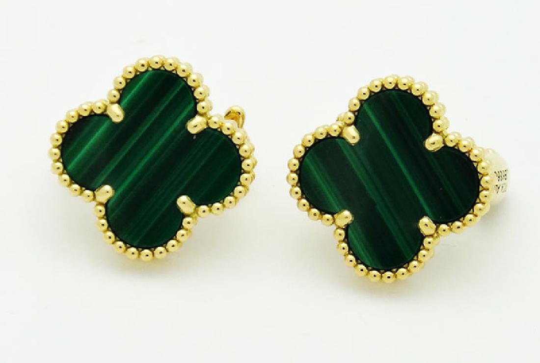 Van Cleef & Arpels 18K Gold Malachite Motif Earrings