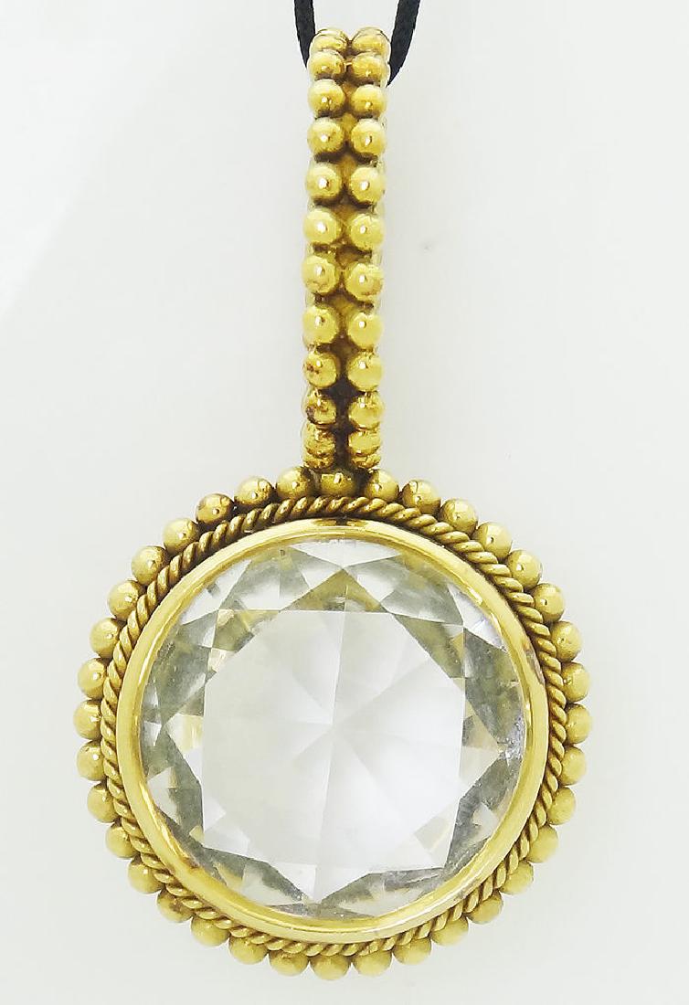 Stephen Dweck 18k Gold Quartz Pendant Necklace: Stephen Dweck 18k Yellow Gold Clear Quartz Large Pendant Necklace Designer: Stephan Dweck Stones & Gems: Clear Crystal Quartz Total Item Weight: 31.7 grams Measurements: 59.00mm x 31.95mm Hallmarks, S