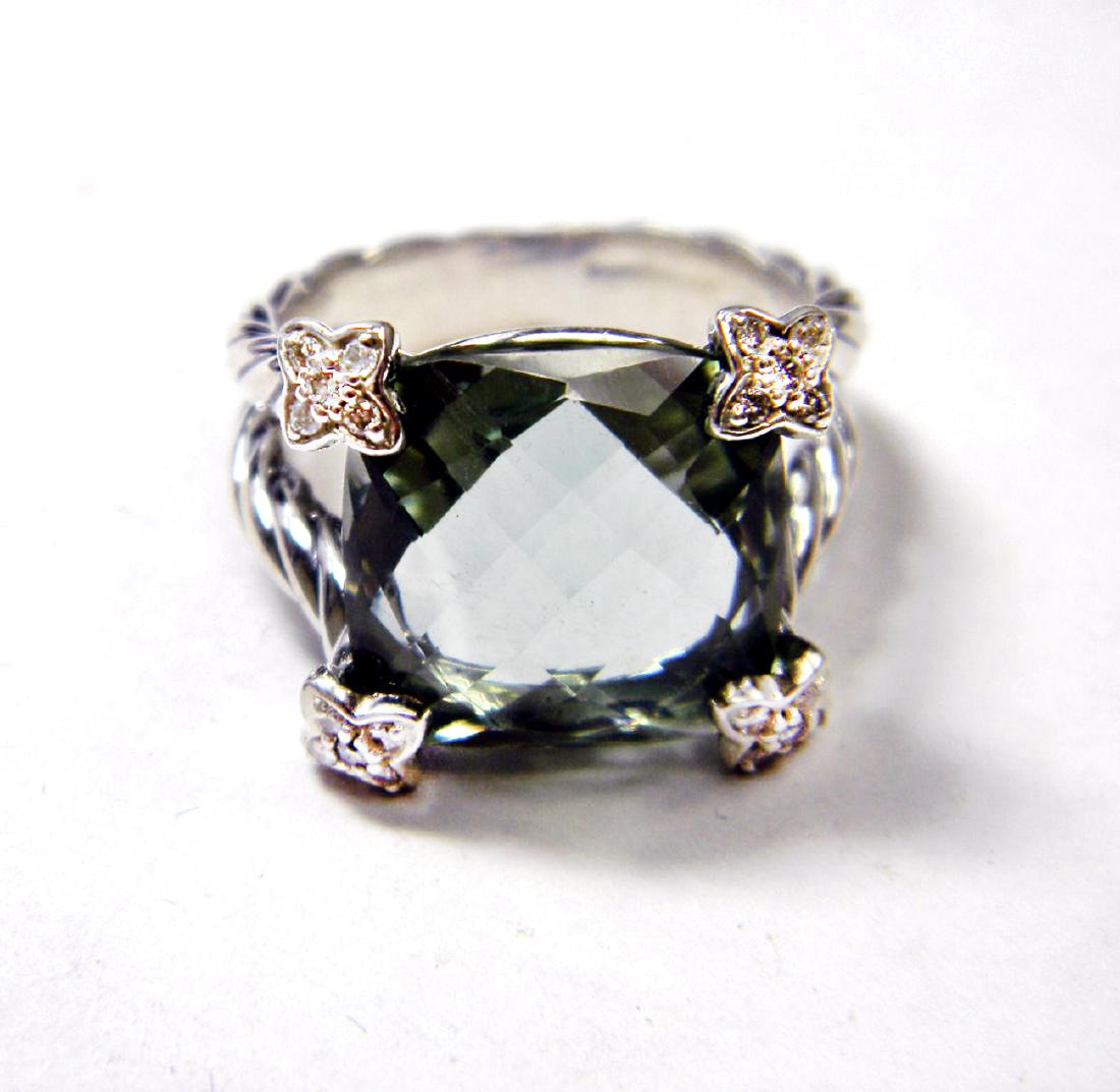 David Yurman Sterling Silver ChatelainePrasiolite 15mm: David Yurman Sterling Silver ChatelainePrasiolite 15mm Diamond Ring Sz6 Metal: Sterling Silver Stone: Prasiolite 15mm. Diamond: 0.15tcw Size: 6 Condition: Like new Comes with DY pouch
