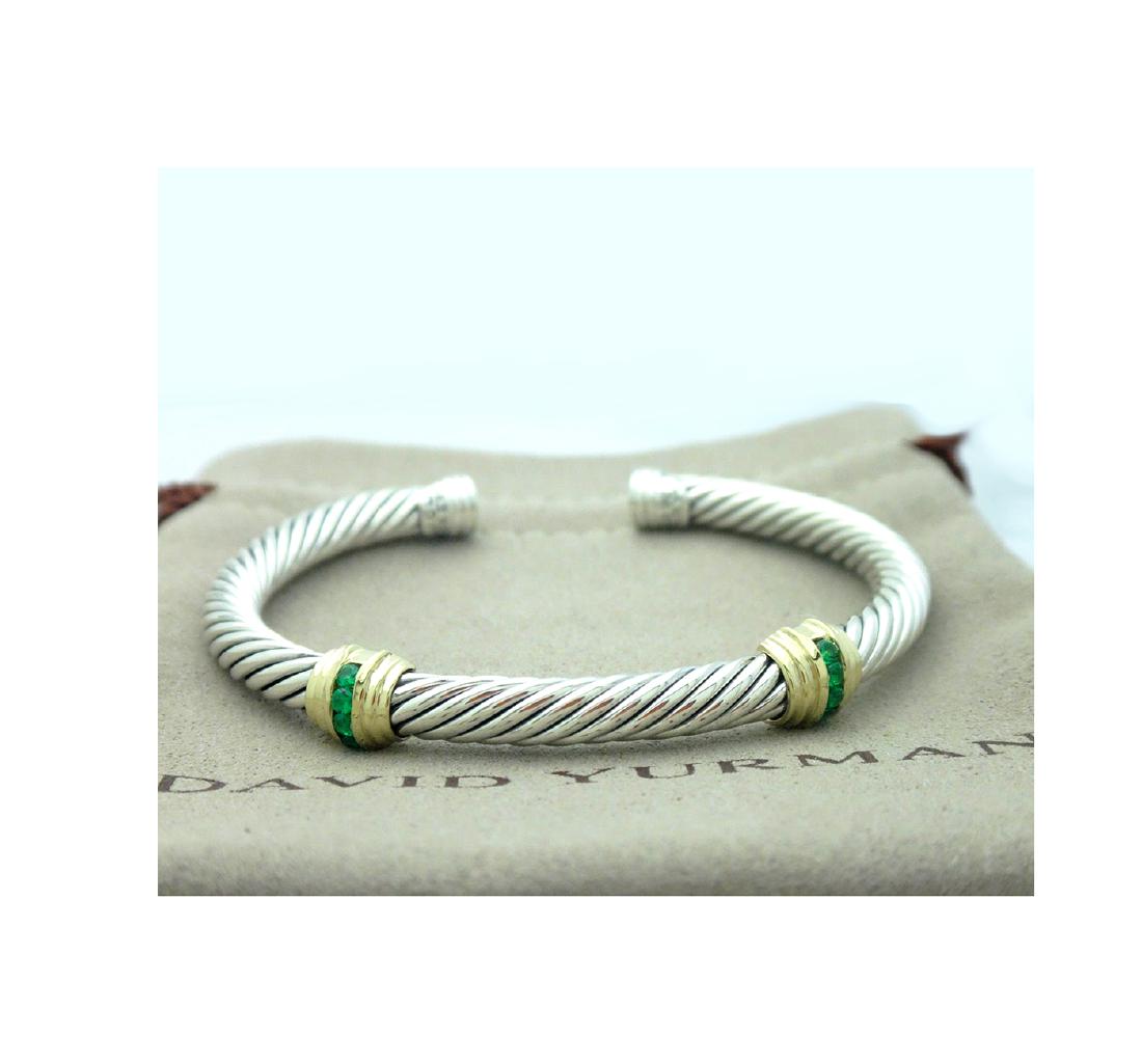 David Yurman 5mm Cable Classic Double-Station Emerald: David Yurman 5mm Cable Classic Double-Station Emerald Cable Bracelet Metal: 14 k Gold 925 Sterling Silver Stone: Emeralds Size: 6.75 Large Excellent Condition