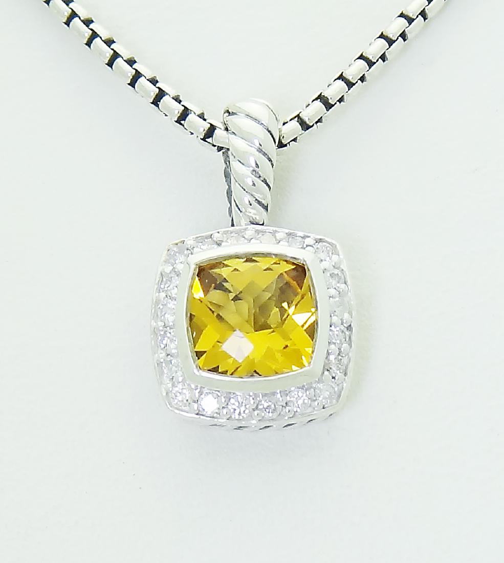 David Yurman 925 Sterling Silver Lemon Citrine Diamond: Retail Price: $925Brand: David Yurman Material: 925 Sterling SilverDiamonds: 0.17tcwStone: Lemon Citrine 7mm x 7 mmMeasurements: 11mm x 11mmBaby box chain: 16”-17”Condition: Like NewComes with DY