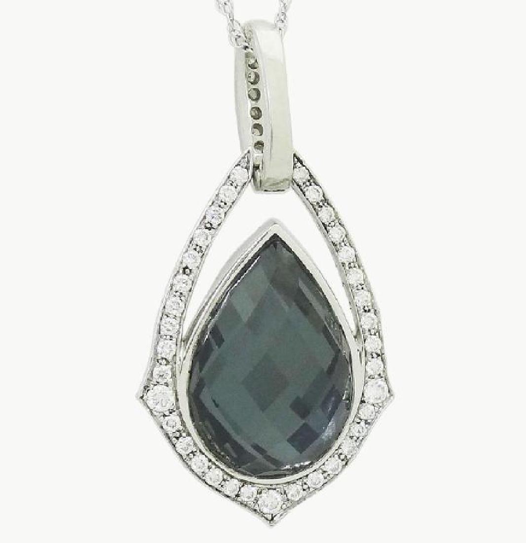 Stephen Webster 18k Diamond Grey Cats Eye Teardrop: Stephen Webster 18k Gold Diamonds Grey Cats Eye Teardrop Pendant Necklace Brand: Stephen Webster Metal: 18k White Gold Stones & Gems: 178 Black Diamonds, 3.58 TCW; 16 White Diamonds, 0.09 TCW Total It
