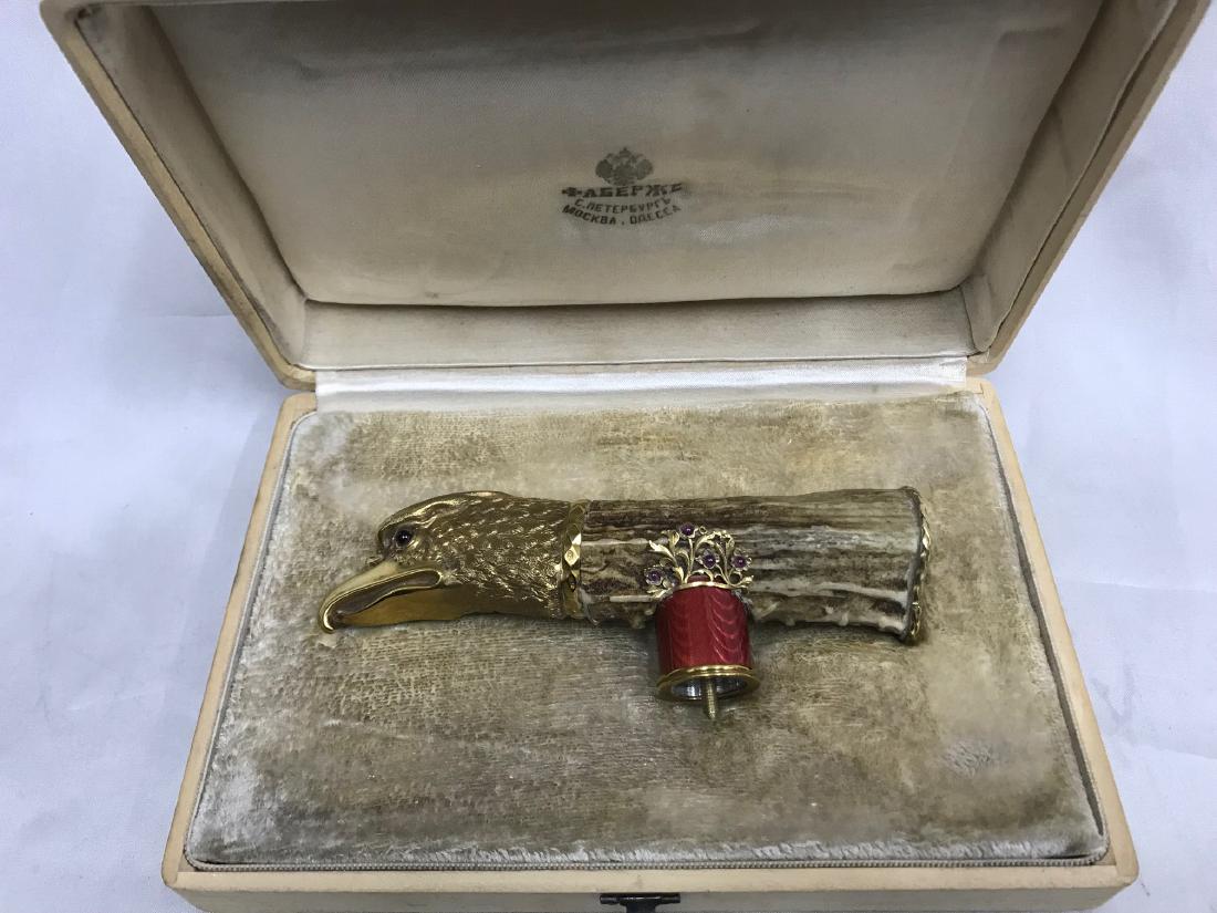 Russian silver enamel diamonds garnets cane handle: Russian silver enamel diamonds garnets cane handle. Size: 135mm Weight 154gr. Marked and stamped. Comes in wooden box.