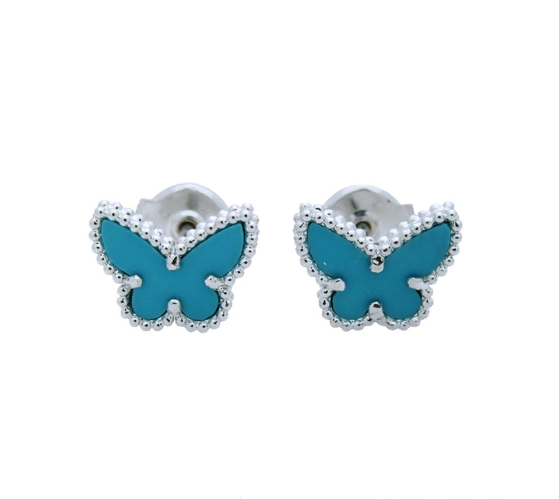 Van Cleef & Arpels Sweet Alhambra Butterfly Turquoise: Van Cleef & Arpels Sweet Alhambra Butterfly Turquoise Ear studs Metal: 18k White Gold Gemstone: Turquoise Measurements: 10mm. x 8mm. Condition: excellent