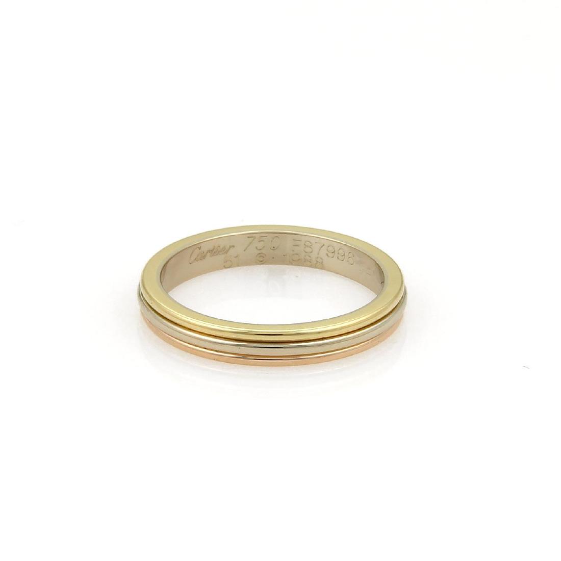 Cartier 18k Tri-Color Gold Triple Stack 2.5mm Band Ring: Cartier 18k Tri-Color Gold Triple Stack 2.5mm Band Ring Size EU 51-US 5.5 crafted from solid 18k yellow, white and rose gold featuring three slim wire bands stack together to form a comfortable 2.5mm 