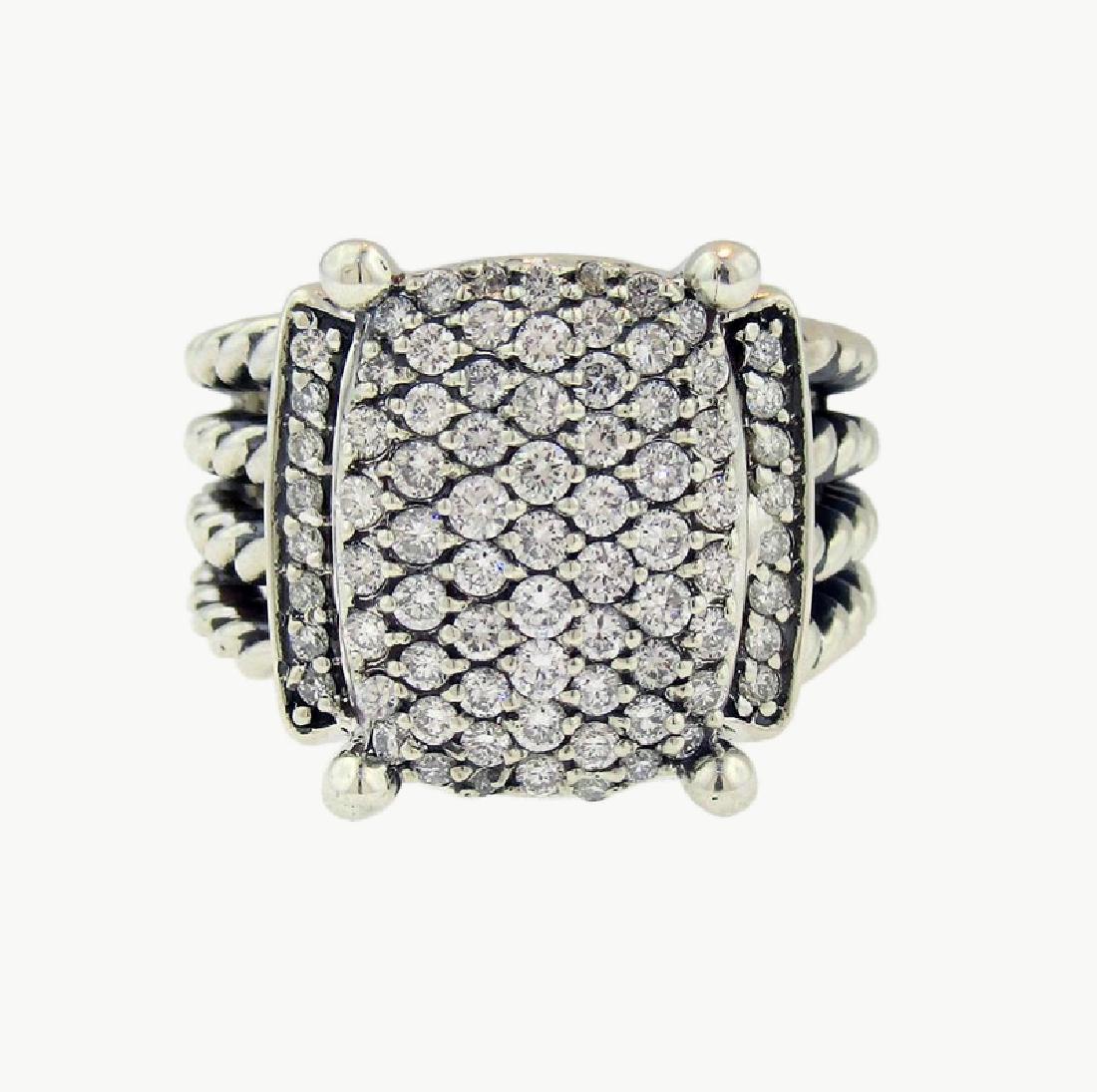 David Yurman Wheaton Sterling Silver & Diamond Ring: David Yurman Wheaton Diamond ring in Sterling Silver Size 7 Retail Price: $2750.00 Designer: David Yurman Stones: Diamond 1.13 TCW Metal: Sterling Silver .Weight: 10.7 grams Width: 6 mm./17 mm (back/f