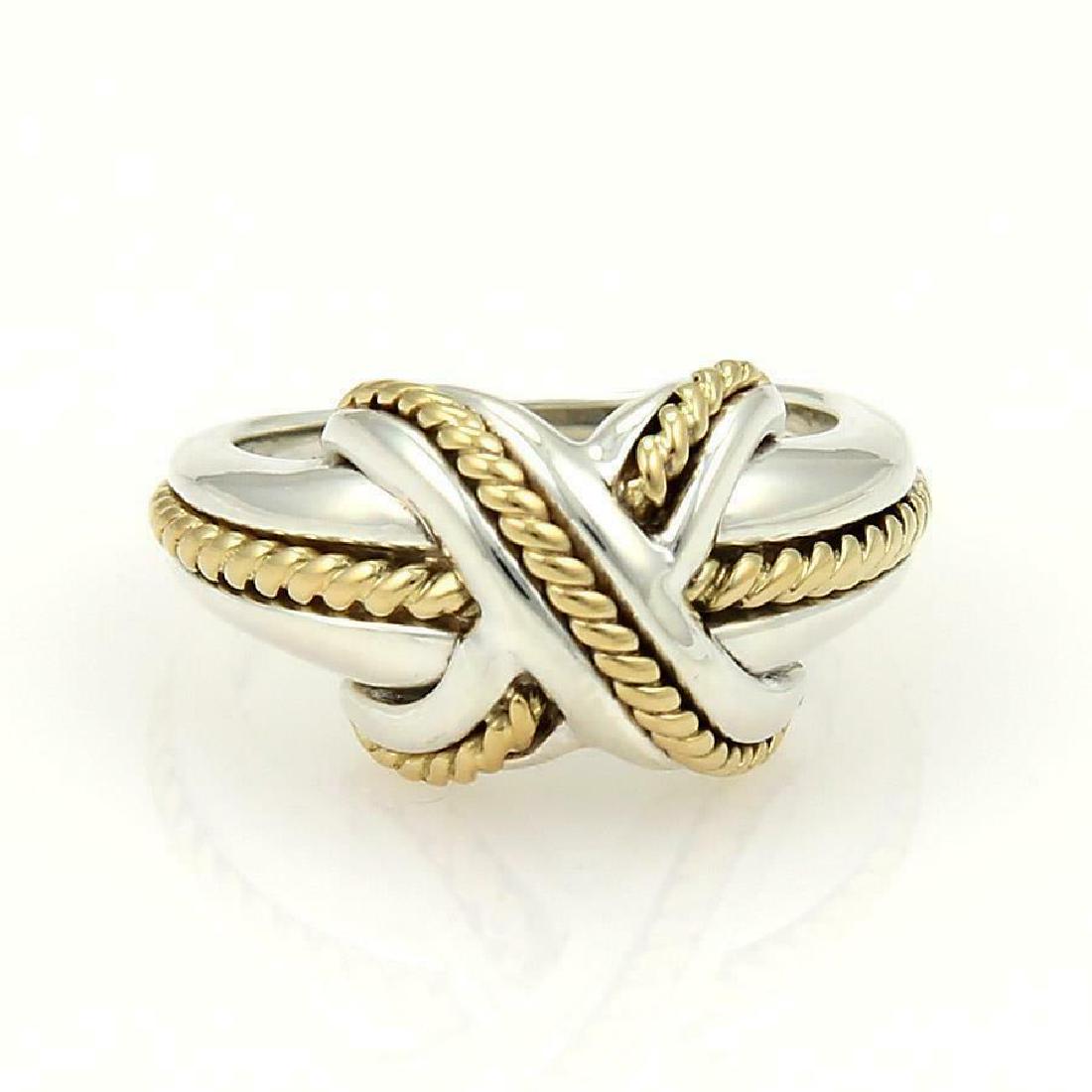 Tiffany & Co Sterling 18k Gold X Crossover Ring Sz 6.25: Tiffany & Co. Sterling 18k Yellow Gold X Crossover Ring Size - 6.25 X collection. 925 sterling silver with 18k yellow gold accent. The X design is in polished sterling silver with a yellow gold twiste
