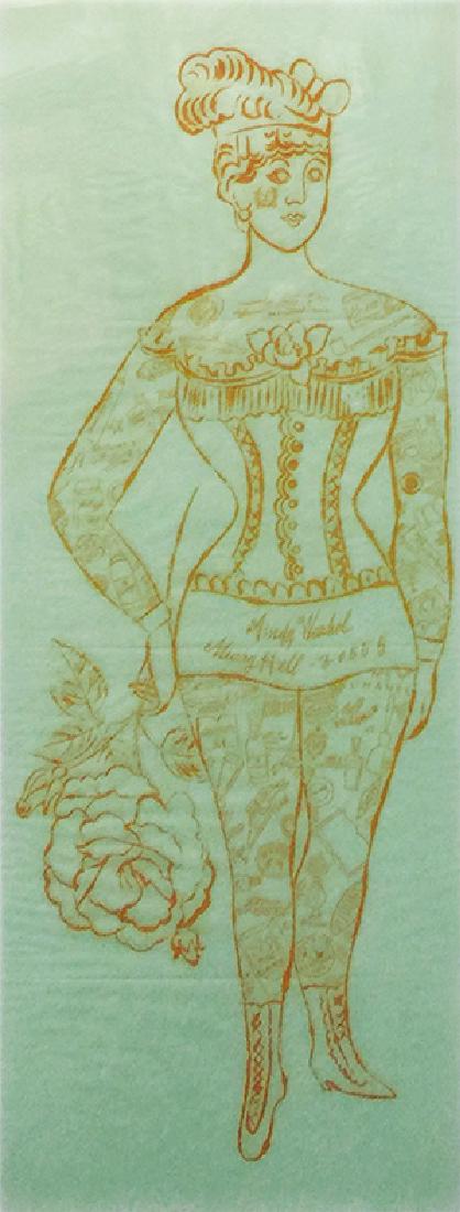 WARHOL, ANDY TATTOOED WOMAN HOLDING ROSE: Artist: WARHOL, ANDY Title: TATTOOED WOMAN HOLDING ROSE Retail Price: $35,000.00Gallery Price: $30,000.00 Size: 29 X 11 INCHESYear: 1955 Medium: OFFSET LITHOGRAPHEdition: UNIQUE Description: Offset li