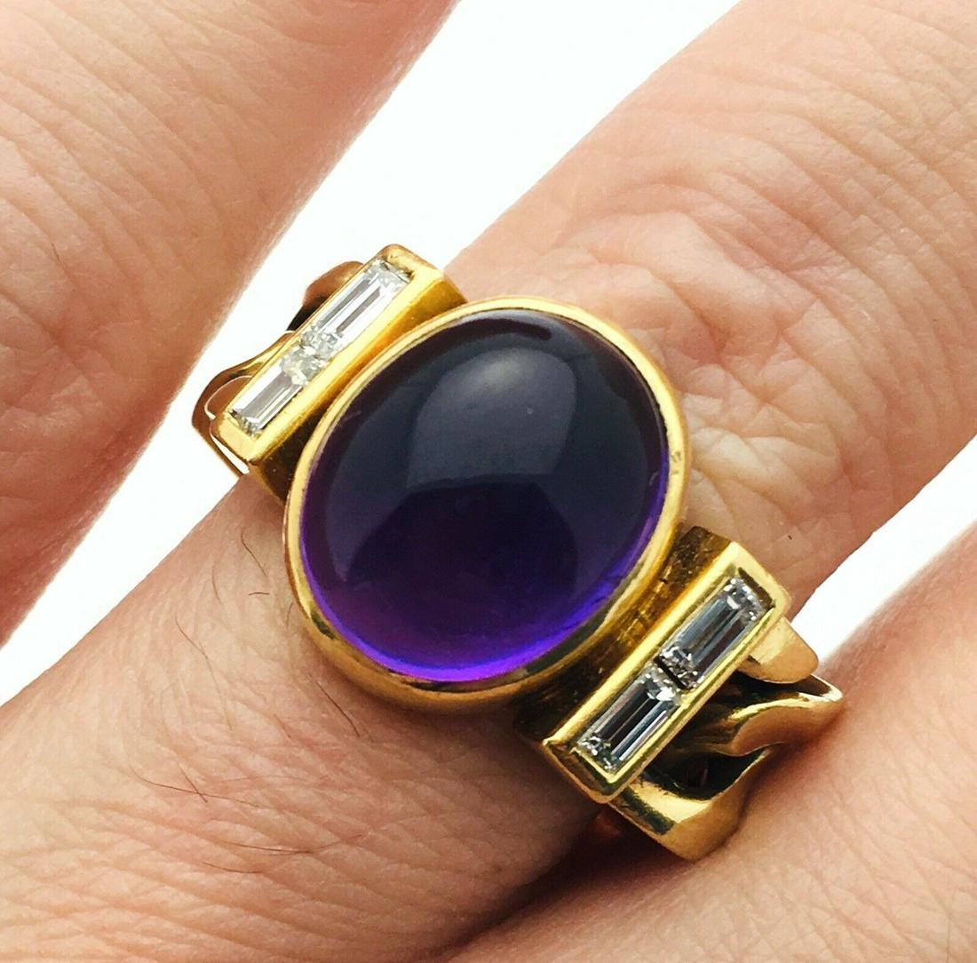 Bvlgari 18k Cuban Flex Cabochon Amethyst Diamond Ring: Bvlgari 18k Yellow Gold Cuban Flexible Ring Center Cabochon Amethyst & Diamonds Bvlgari 18k Yellow 12.3g Gold Cuban Flexible Ring WithCenter Cabochon Amethysts & 0.10 tcw DiamondsSize: 7.5