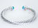 David Yurman 7mm Sterling 14k Gold Blue Topaz Cuff - 2