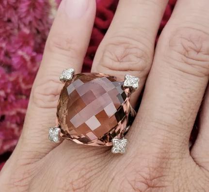 David Yurman Cushion Diamond Morganite Ring Sz 6: David Yurman Cushion On Point Ring With Morganite Sterling Silver 925 Stone Size 20mm Pave Diamonds 0.12 Total Carat Weight Ring Size 6 $1,150.00