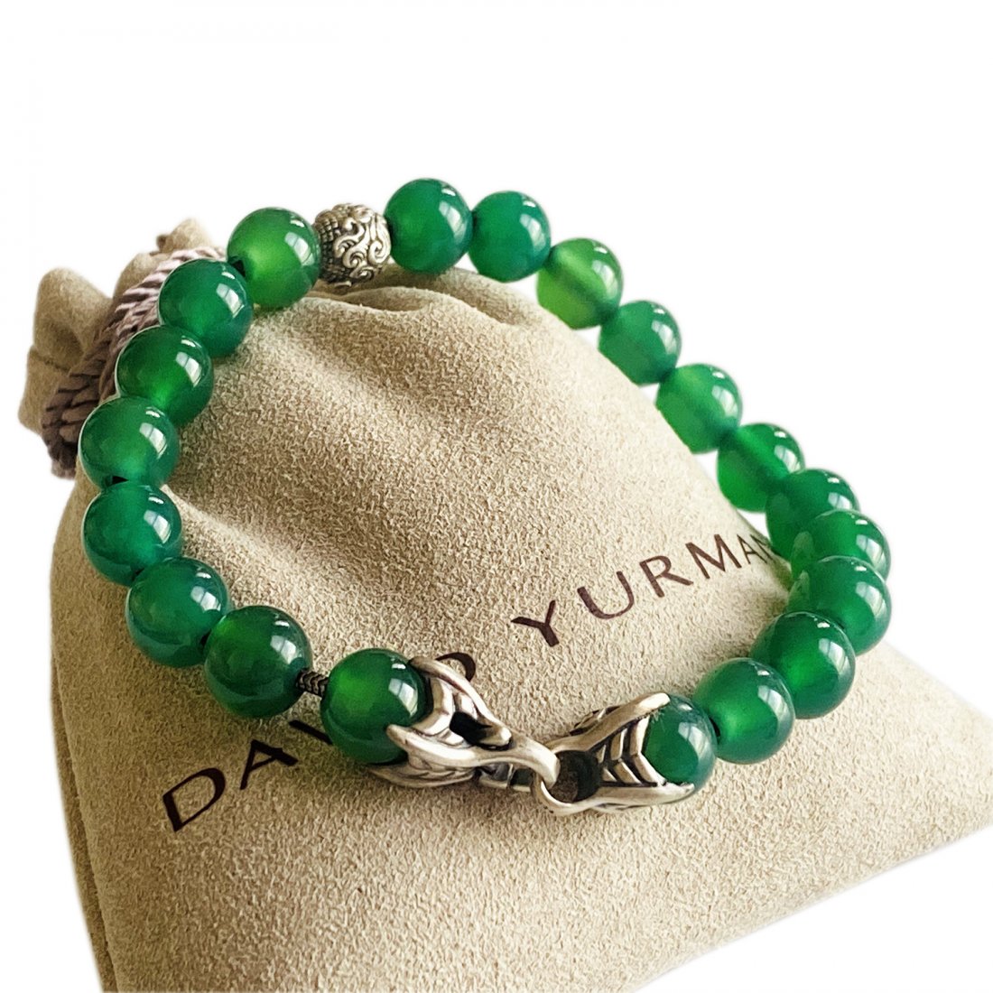 DAVID YURMAN SPIRITUAL BEADS BRACELET GREEN ONYX: DAVID YURMAN SPIRITUAL BEADS BRACELET WITH GREEN ONYX AND SILVER BEAD ACCENT , 8mm BRAND: DAVID YURMAN COLLECTION: SPIRITUAL BEADS STONES: GREEN ONYX METAL : STERLING SILVER 925 WIDTH : 8mm BEADS SIZE