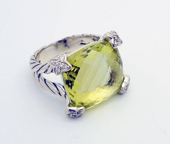 David Yurman Cushion on Point 14 MM Lemon Citrine Ring: David Yurman Cushion on Point 14 MM Lemon Citrine Ringin Sterling Silver Size 5.25Size: 5.25 Appx: 0.10TCW Diamonds Retail: $1,150 @ Neiman Marcus