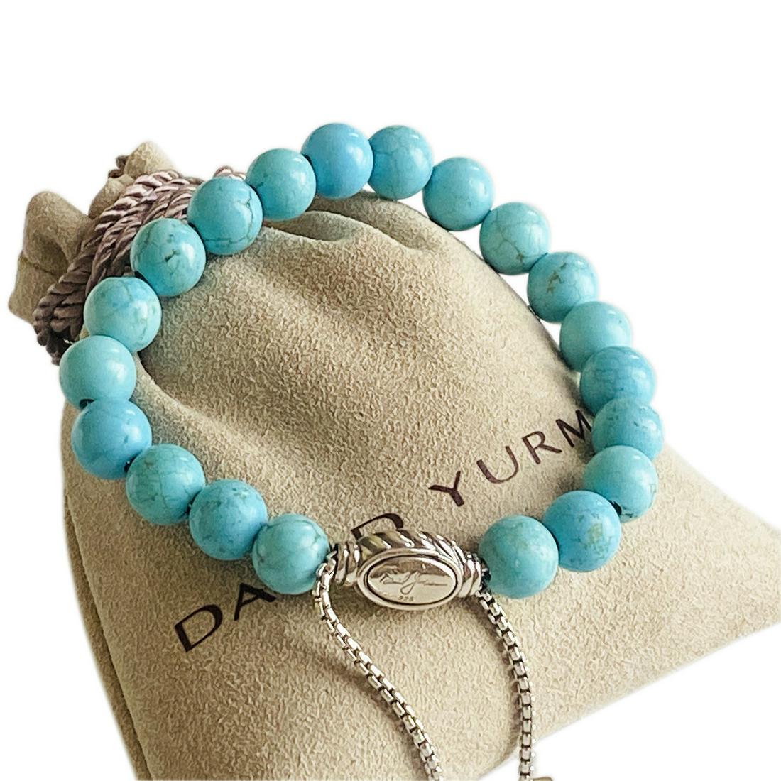 DAVID YURMAN SPIRITUAL BEADS BRACELET TURQUOISE 8MM: DAVID YURMAN SPIRITUAL BEADS BRACELET WITH TURQUOISE , 8mm-BRAND: DAVID YURMAN-COLLECTION: SPIRITUAL BEADS -STONES: TURQUOISE-METAL : STERLING SILVER 925-WIDTH : 8mm BEADS-SIZE: ADJUSTABLE-CONDITION: 