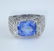 14 K White Gold IGI cert. Blue Sapphire & Diamond Ring - 3