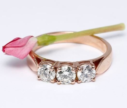 14 K Rose Gold IGI Cert. Trilogy Solitaire Diamond Ring (1 of 7)