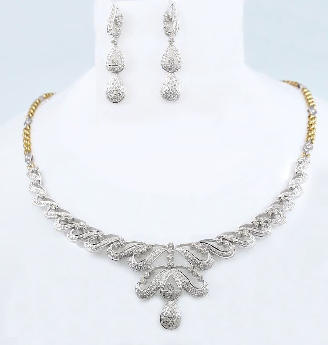 14 K White & Yellow Gold Diamond Necklace with Earrings (1 of 10)