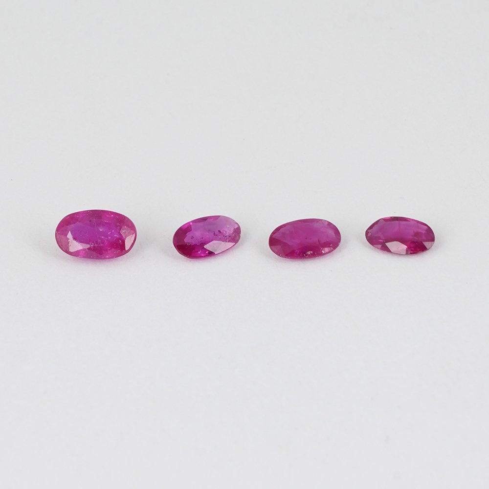 1.08 ct. Set of 4 Rubies - BURMA, MYANMAR: 1.08 ct. Set of 4 Rubies - BURMA, MYANMAR Color - Red Cut - Oval Ct. Wt. - 1.08ct. Clarity - SI No. of Rubies- 4 Origin - BURMA, MYANMAR </