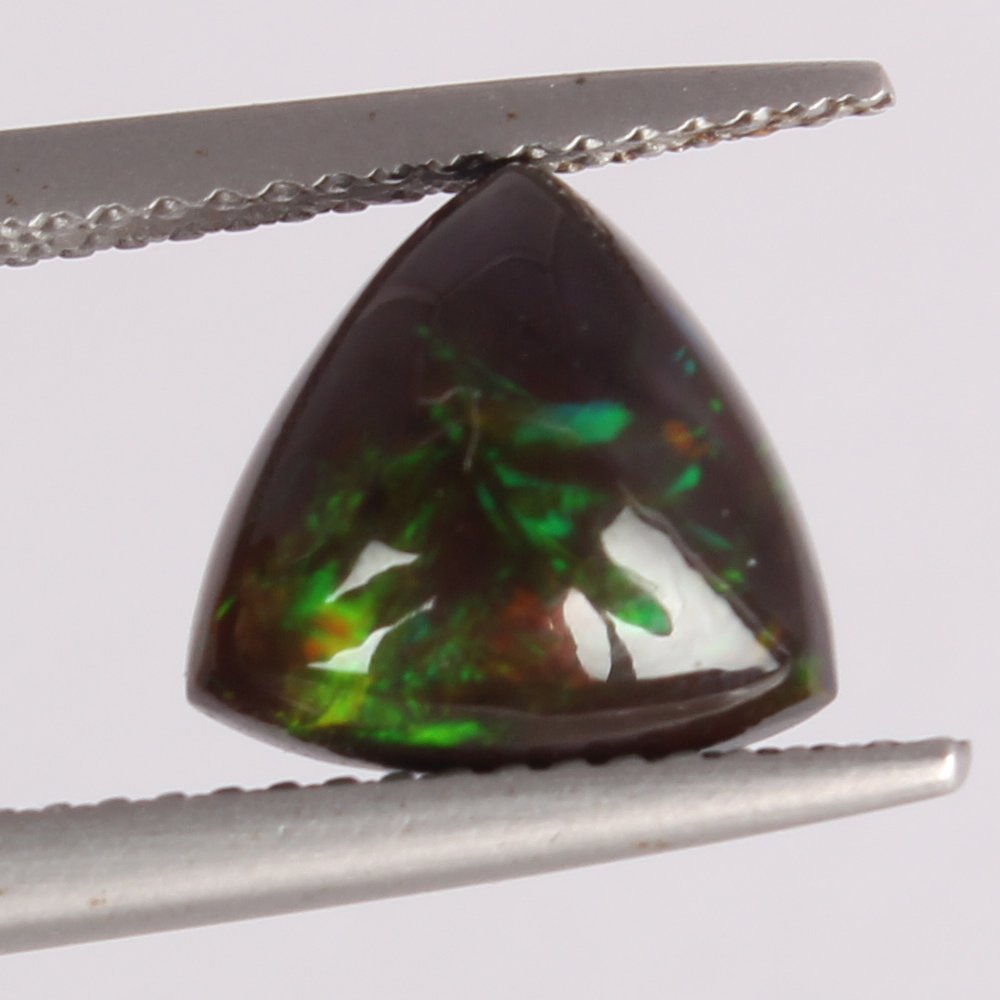 GFCO (Swiss) Certified 1.99 ct. Black OPAL - AUSTRALIA: RESERVE PRICE - 200 EURO GFCO (Swiss) Certified 1.99 ct. Black OPAL - AUSTRALIA Cut - Trillion Cabochon Color - Black with play of color Ct. Weight - 1.99