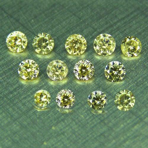 Set of 13 - 0.54 ct. Fancy Yellow Diamond Lot UNTREATED: Set of 13 - 0.54 ct. Fancy Yellow Diamond Lot - SI-I - UNTREATED Cut - Round Brilliant Color - Fancy Yellow Clarity - SI-I Ct. Weight - 0.54 ct. Number of diamonds - 13 