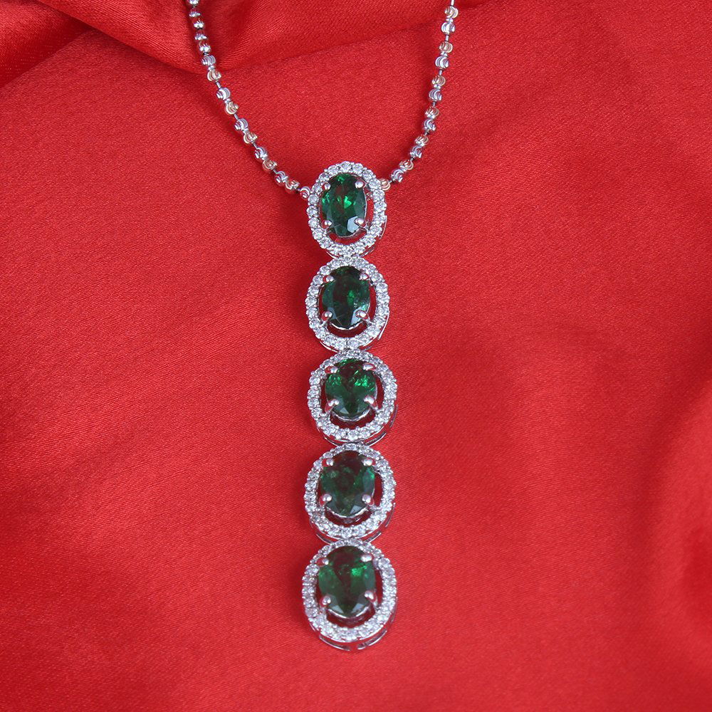 14 K  White Gold Tsavorite Diamond & Pendant Necklace (1 of 8)