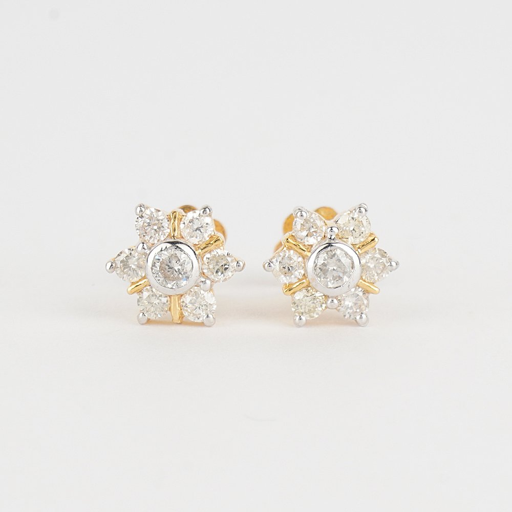 14 K Set of 2 Yellow Gold Diamond Ear Studs / Nose Pin (1 of 3)