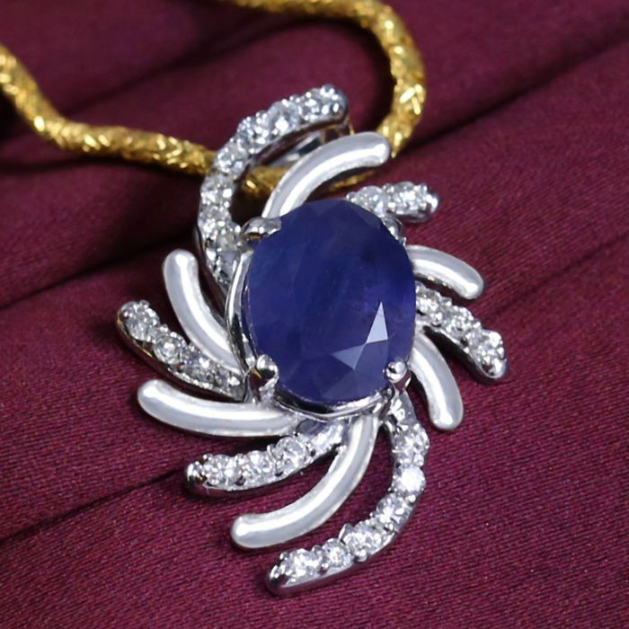 14 K Blue Sapphire (Kashmir) & Diamond Pendant Necklace (1 of 11)