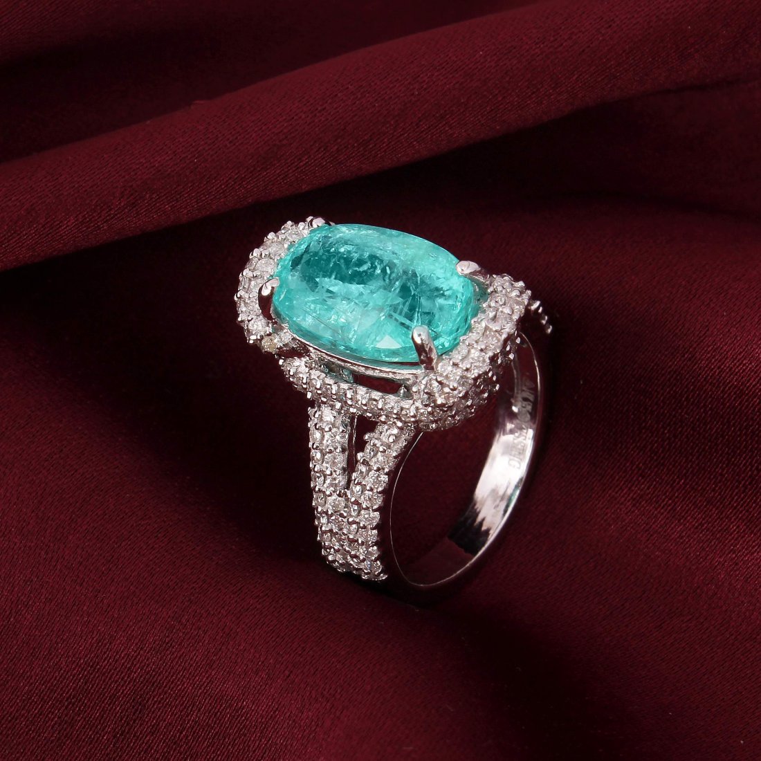 14 K White Gold PARAIBA Tourmaline (GIA) & Diamond Ring (1 of 9)
