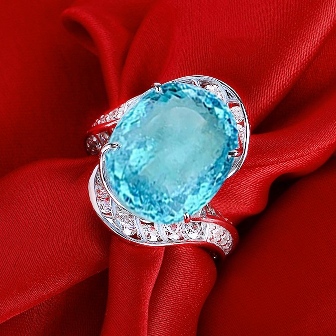 14 K / 585 White Gold Exclusive  RARE Paraiba  ( BLUE ) (GIA Certified) & Diamond Ring (1 of 6)