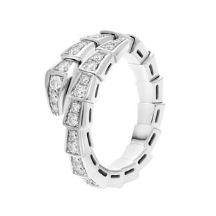 14 K / 585 White Gold Flexible Bvlgari style Serpenti Diamond Ring: RESERVE PRICE - 4000 $ 14 K / 585 White Gold Flexible Bvlgari style Serpenti Diamond Ring 14 K Hallmarked White Gold Gross gold Weight - 8.170 g Ring Size - Adjustab
