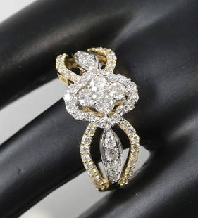 18K/750 Yellow Gold IGI Certified Designer Diamond Ring: RESERVE PRICE - 1000 $ IGI Certified 18 K / 750 Designer Diamond Ring 18 K / 750 Hallmarked Yellow gold Gross metal weight - 3.740 g Ring size - US 7 Dimensions - Top wid
