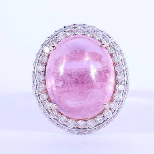 14 K / 585 Rose Gold Diamond and Tourmaline Ring: RESERVE PRICE - 1500 $ 14 K / 585 Rose Gold Diamond and Tourmaline Ring Gross gold weight - 8.168 g 14 K Hallmarked Rose gold Ring size - US 7 &