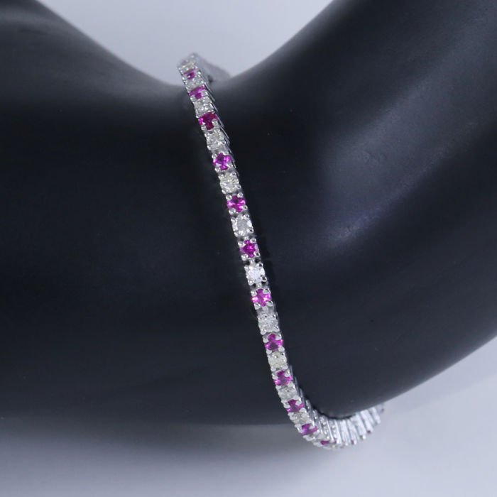 14 K White Gold Tennis Bracelet with Diamonds & Rubies (1 of 8)