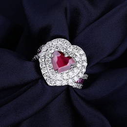 14 K White Gold Royal Red Ruby (LOTUS) & Diamond Ring