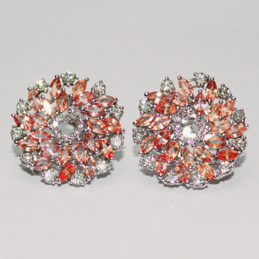 14 K / 585 White Gold Padparadscha Sapphire & Diamond Earrings (1 of 6)