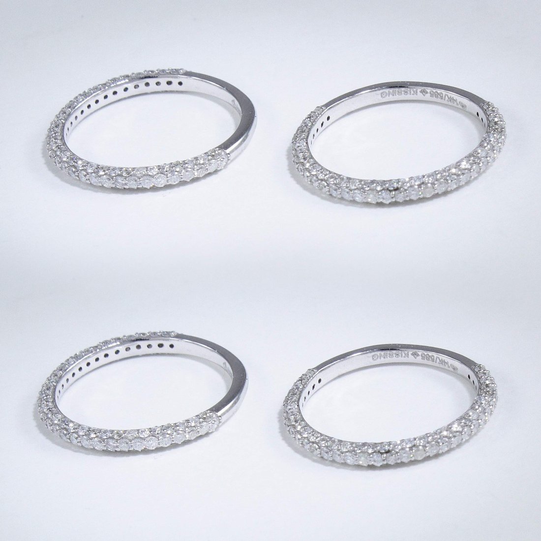 14 K / 585 Set of 4 White Gold Diamond Band Rings (1 of 6)