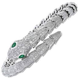 14 K / 585 White Gold Bvlgari style Serpenti Diamond and Emerald Bracelet