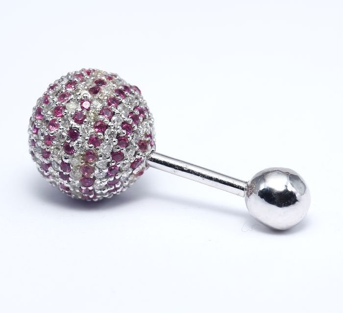14 K / 585 White Gold Diamond and Ruby Navel Ring (1 of 3)