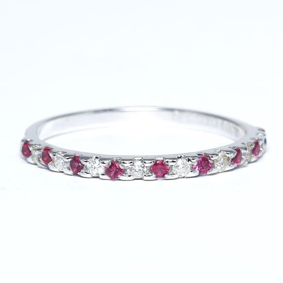 14 K / 585 White Gold Diamond and Ruby Band Ring (1 of 4)