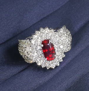 IGI Certified 14 K / 585 White Gold Ruby (Lotus Cert.) & Diamond Ring: IGI Certified 14 K / 585 White gold Designer Ruby (Lotus Certified) and Diamond Ring Ruby - Certified By Lotus Gemology Total Gem weight - 6.35 ct. 14 K White Hallmarked gold Gross