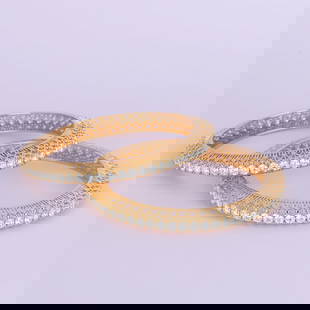 14K/585 Yellow Gold Diamond Bangle Pair: 14K/585 Yellow Gold Diamond Bangle Pair Slide Bangle Hand crafted Gross gold weight - 47.110 g 14 K Solid Hallmarked Yellow gold Diamond Details Ct. Weight - 29