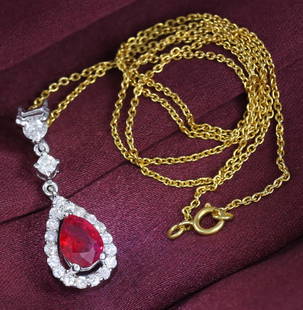 14 K White Gold Ruby (GIA Certified) & Diamond Pendant: 14 K / 585 White Gold Designer Ruby (GIA Certified) & Diamond Pendant Ruby - Certified By GIA Gross metal weight - 3.820 g (with chain) Pendant in 14K Hallmarked White Gold Chain in 18K Hall